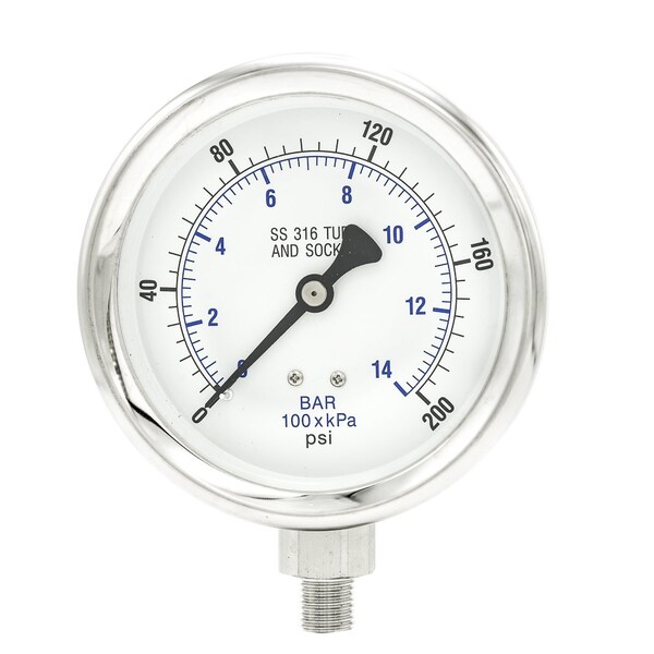 Pic Gauges 4 in Dial, 1/4 in NPT Male Lower Location, Stainless Steel Case Material PRO-301D-404G-01 - main